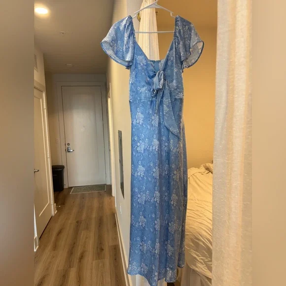 Altar'd State Sky Blue Floral Tie-Front Midi Dress - Picture 3 of 7